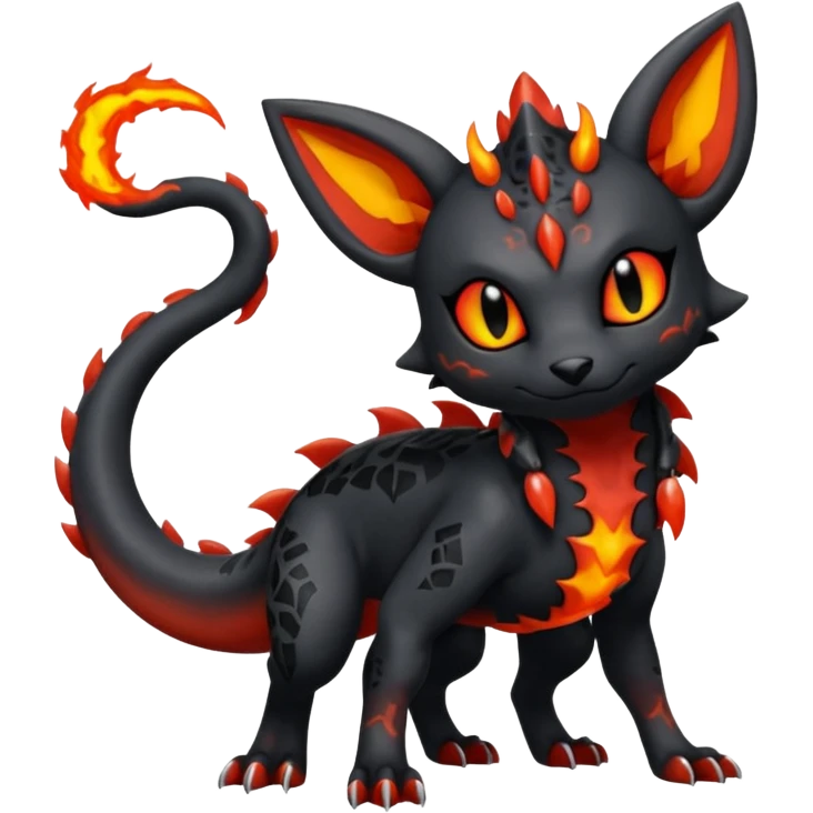 Edgy gothic dark volcanic magma-Salandit-Umbreon-Litten-hybrid-fusion (full body) emoji