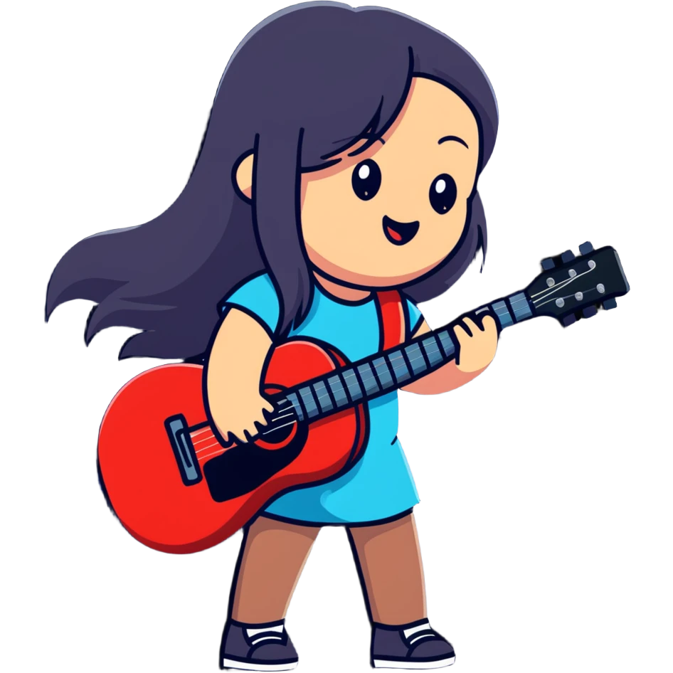 girl with long straight hair singing with microphone and guitar emoji