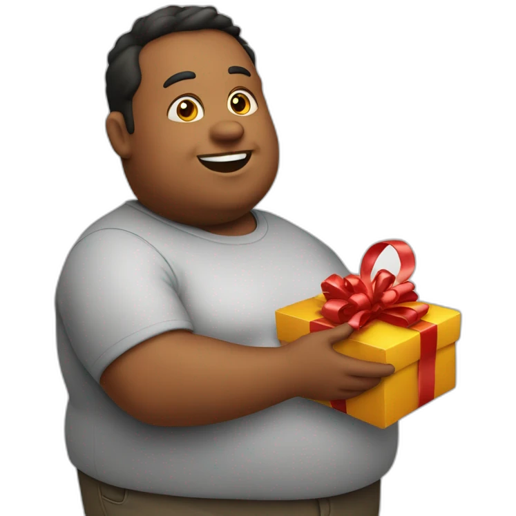 Fat man holding a gift emoji