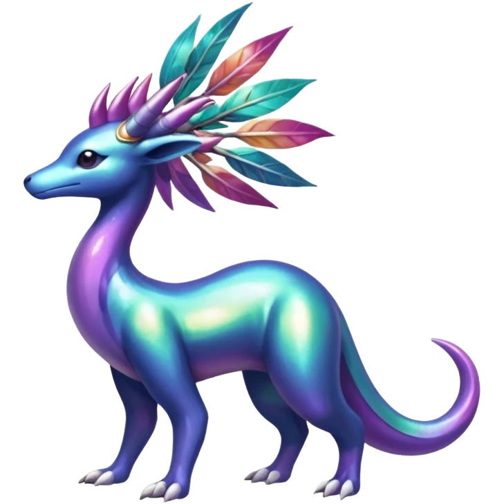 Shiny Exotic Tropical Iridescent Dusky Nightly Meganium-Amaura-Suicune-Fakémon-fusion-creature (full body) emoji
