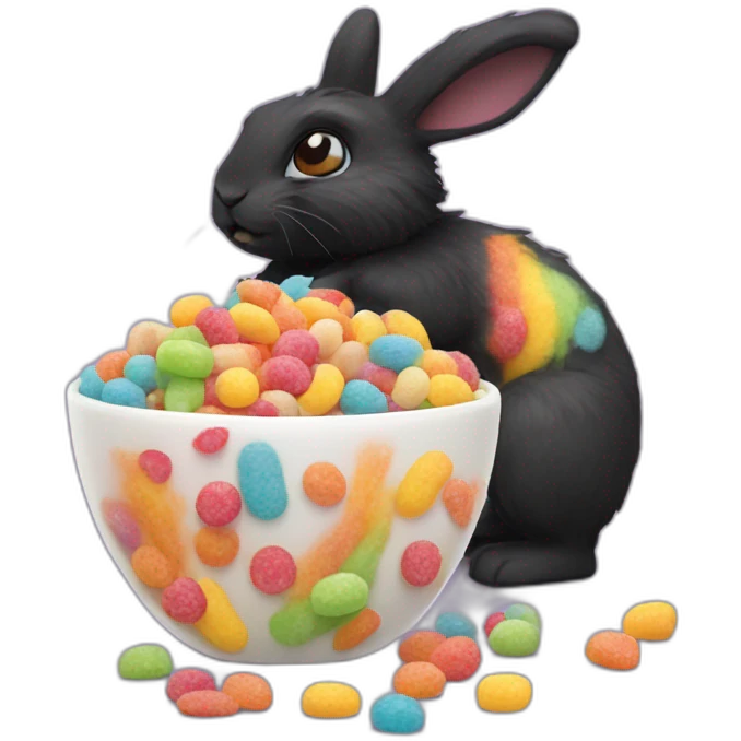 Black furry rabbit eat colors frootloops emoji
