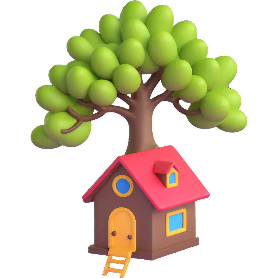 playful and colorful tree hanging from a roof emoji