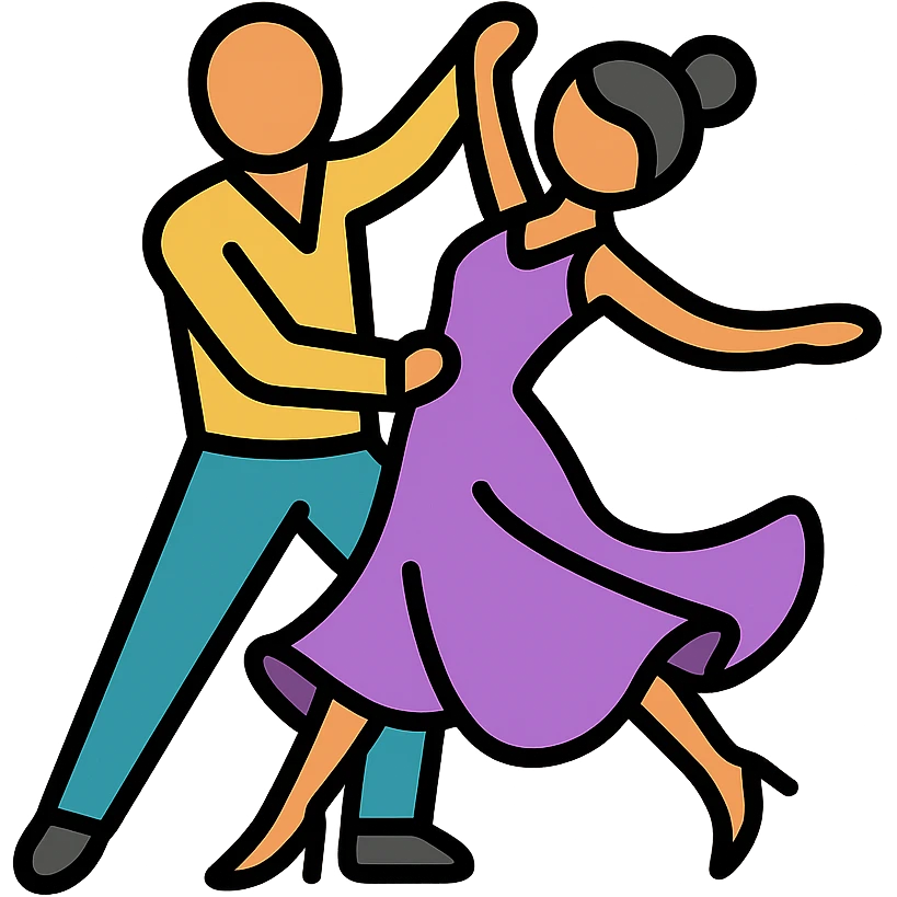 latin ballroom dance stylized dancers flowing dresses energetic movement icon style emoji