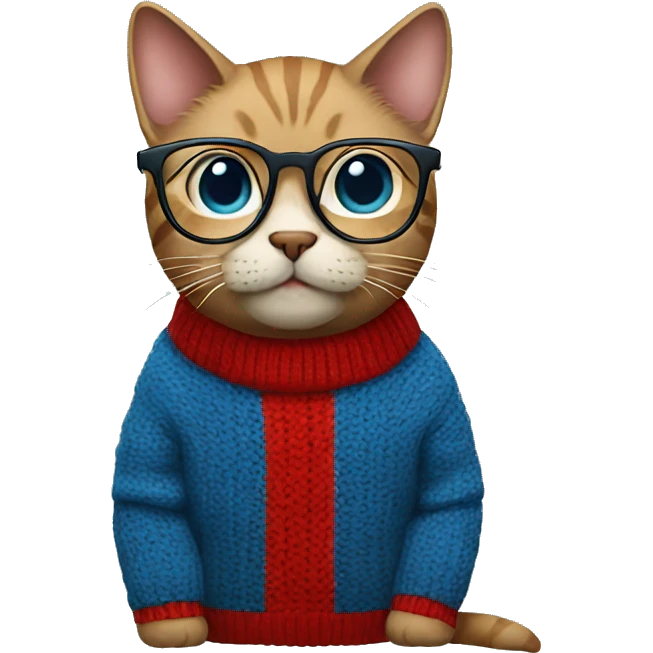 Cat with glasses wearing red and blue sweater emoji