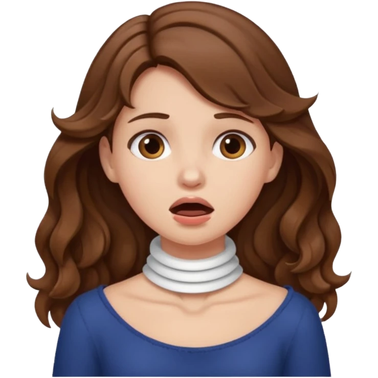 A girl with wavy hair chocking her neck emoji