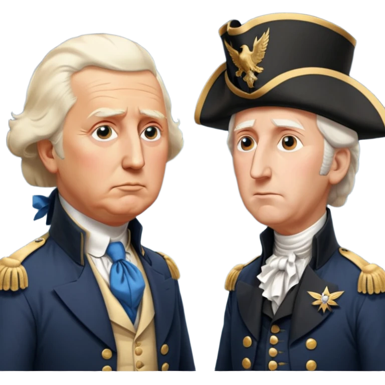 “Donald Trump and George Washington facing each other. Trump in a modern suit, visibly shocked. George Washington in colonial uniform, calm and silent. Realistic style, cinematic lighting.” emoji