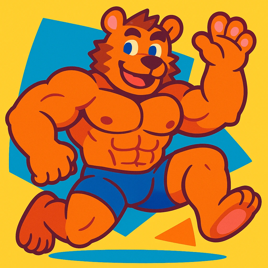 furry bara character, muscular and cute, in a playful pose, vibrant colors emoji