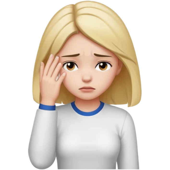A girl holding its forehead with its paw because it has a headache emoji
