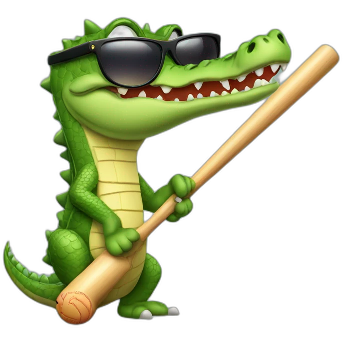 Crocodile with sunglasses leaning on a baseball bat emoji