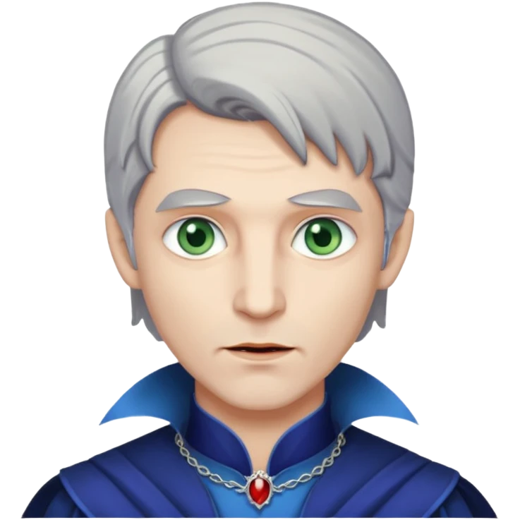 A vampire man with gray hair and blue eyes and a princess with light brown hair and green eyes emoji