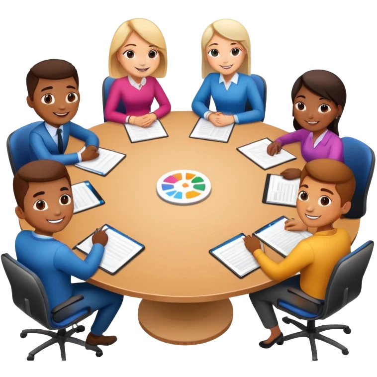 coworkers brainstorming ideas at a round conference table emoji