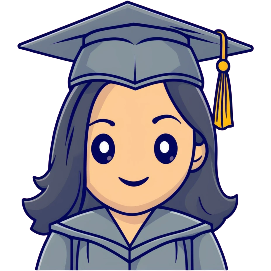 happy latina graduate with long wavy black hair wearing graduation cap and gown emoji