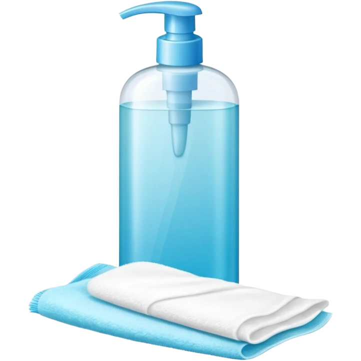 big (1L) bottle of shampoo, disposable gloves and cotton pads (for makeup) are standing on a table emoji