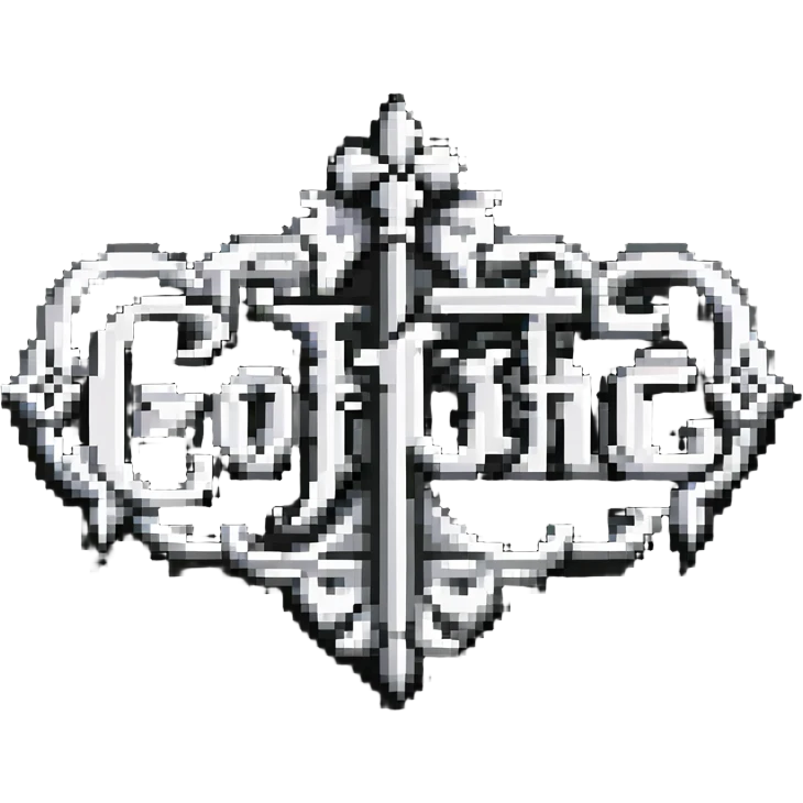 the word 'Gothic' in ornate gothic calligraphy, pixel art style emoji