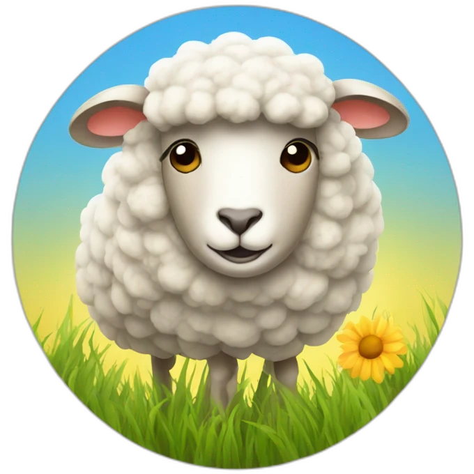 a sheep with a bow, the sun, grass, bees emoji