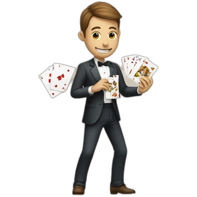 A playing card player holds cards in his hands and plays with the same playing cards of different suits who also hold cards in his hands in cards emoji