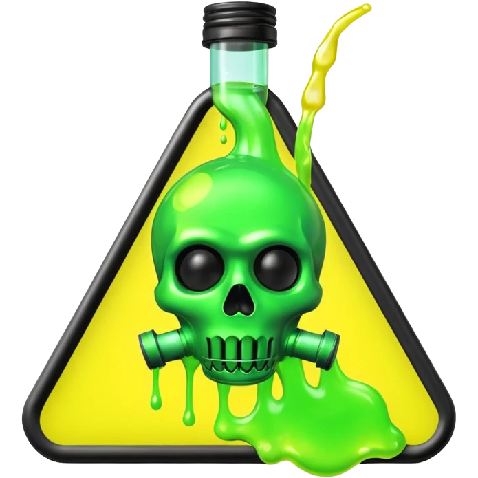 3D render of Oil Slick, toxic waste aesthetic, neon green bubbling liquid, caution yellow metal, industrial warning texture. emoji