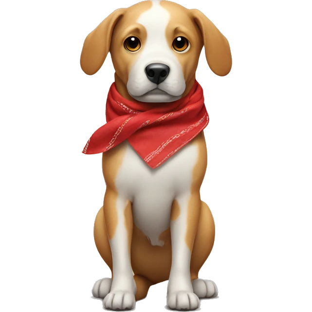 Dog walking on two back legs with a red bandana on head  emoji