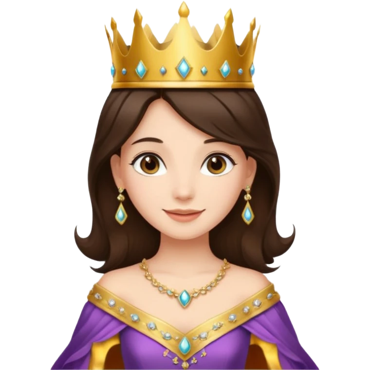 a beautiful brunette hair princess, wear a crown, wearing a gown with elegant piercing and smile gently  emoji