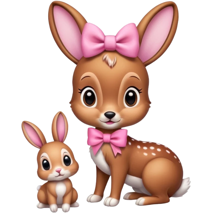 Bambi with pink bow with bunny emoji