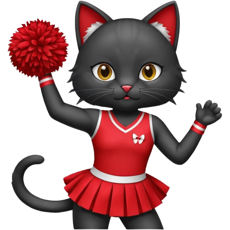 cheerleading black cat with pom pom emoji