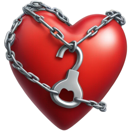 a  single red glossy heart, with a single chain and padlock wrapped around it emoji