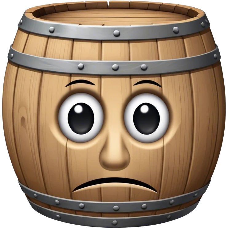 Wooden barrel with sad eyes , he is hopeless and has no nose    emoji