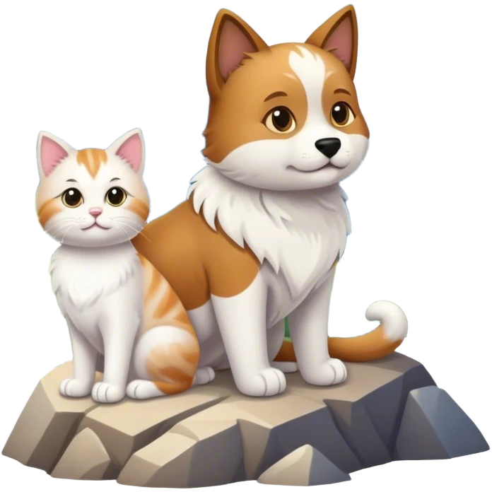 Ein hund auf einem verschneiten berg mit einer baby katze emoji