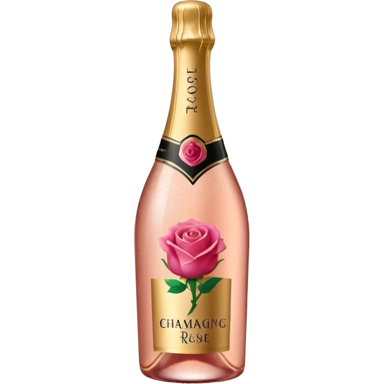 bottle of sparkling rose champagne tilted up and to the right, with a rose logo, no glass emoji