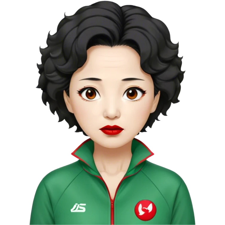 Han Mi-nyeo : Age: Late 60s
Appearance: A middle-aged woman with wrinkles, frizzy, messy brown black hair and dramatic red lipstick.
Outfit: Green player tracksuit emoji