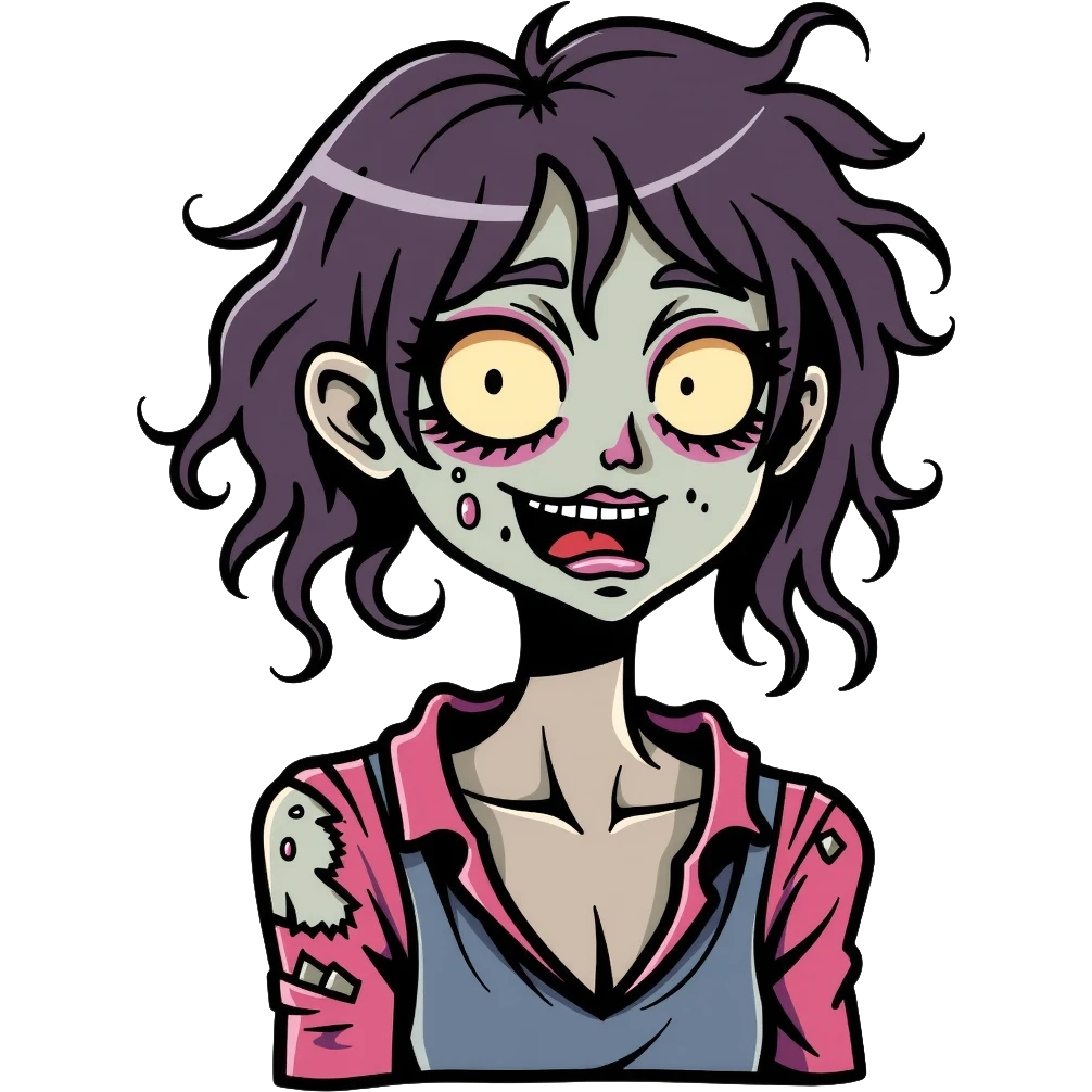 zombie girl with messy hair, pale skin, and torn clothes emoji