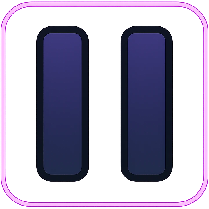 two parallel vertical lines pause symbol with dark purple to black gradient and subtle glow, purple neon glow border emoji