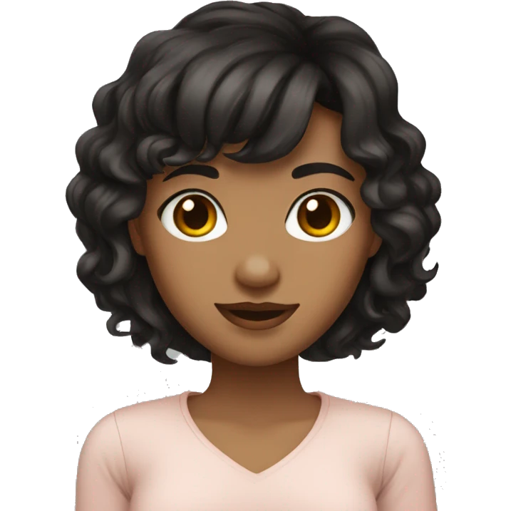 woman, medium skin, brown eyes, black wavy hair with bangs emoji