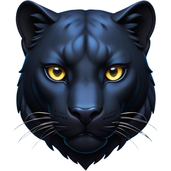 Cinematic Noble Panther Portrait Emoji, Poised and regal, with a sleek, muscular build draped in glossy, midnight-black fur and piercing, luminescent eyes, Simplified yet sharp and sophisticated features, highly detailed, glowing with a soft, mysterious glow, high shine, intelligent and enigmatic, stylized with an air of stealthy authority, focused and commanding, soft glowing outline, capturing the essence of a watchful and confident jungle guardian that appears ready to prowl out of the screen with effortless authority! emoji