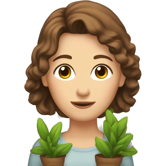 Brown hair plant mom emoji