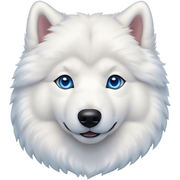 Cinematic Noble Samoyed Portrait Emoji, Poised and regal, with a majestic, sturdy build and a luxuriously fluffy pure white Fur, deep-set soulful blue eyes, Simplified yet sharp and sophisticated features, highly detailed, glowing with a soft, dignified glow, high shine, intelligent and gentle, stylized with an air of elegance, focused and attentive, soft glowing outline, capturing the essence of a watchful and confident companion, so majestic it feels as though it could bound out of the screen with effortless authority! emoji
