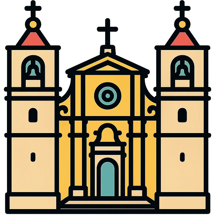 Catedral de San Juan en Malta, fachada barroca, detalles arquitectónicos, estilo icónico emoji