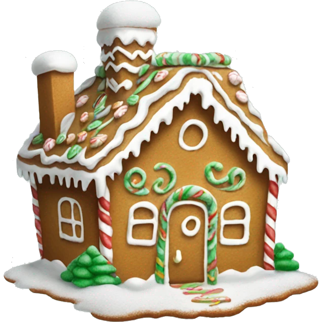 gingerbread house with powdered sugar and green sage  emoji