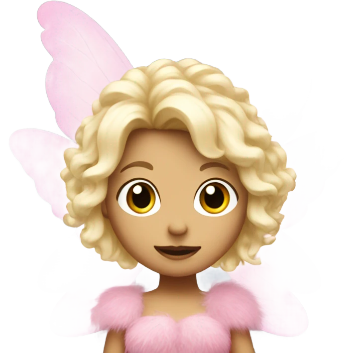 A white pink fairy with blond hair wearing a pink boa emoji