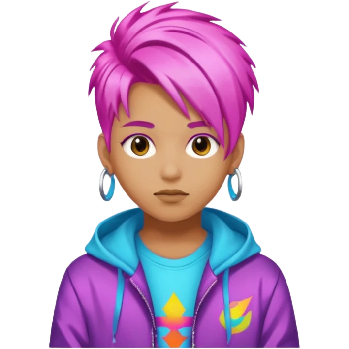portrait of young idol in Kpop style, wearing flashy streetwear outfit, colorful dyed hair emoji