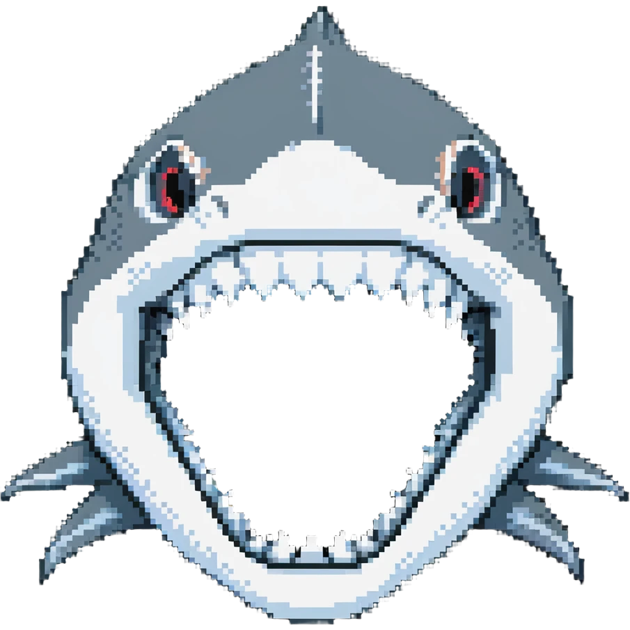 shark face close-up with pointy white teeth in open jaws emoji