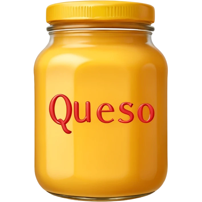cheese sauce on a jar written "Queso Hot emoji