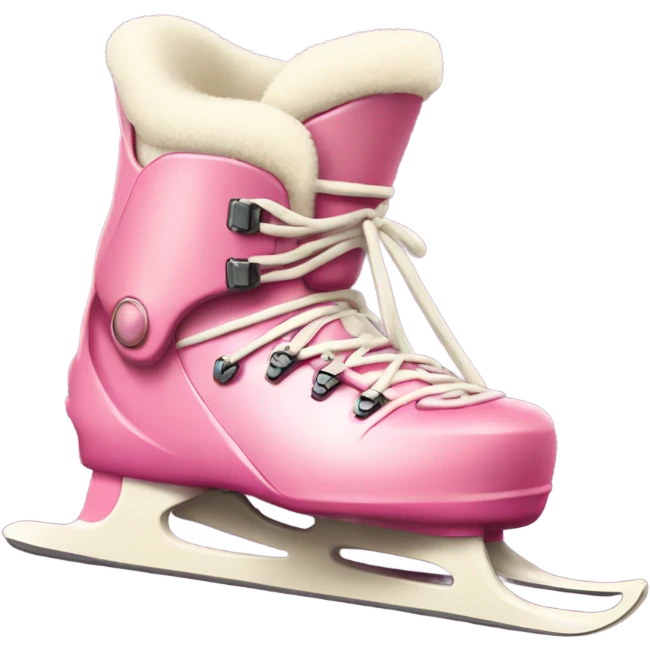 Pink ski boots and cream standing skis behind boots emoji