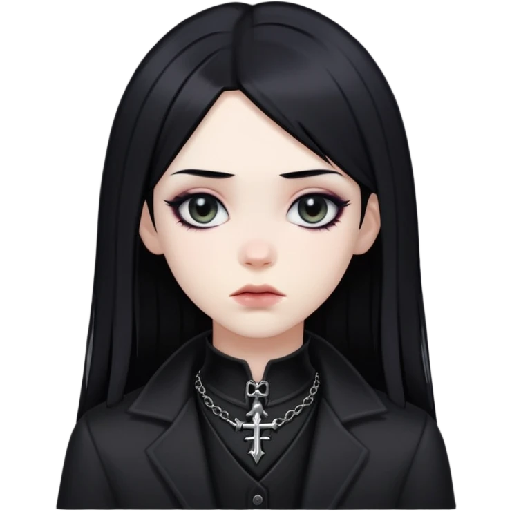gothic femboy with black hair, pale skin, dark clothes emoji
