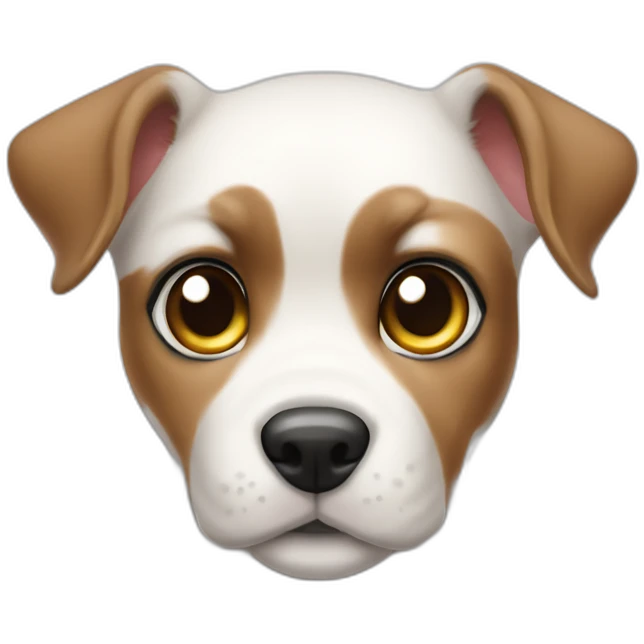 bodegueiro tricolor puppy ears up white body left eye missing emoji