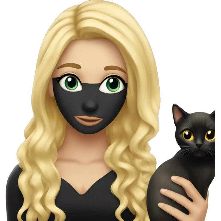 Pretty long blonde haired woman holding Black cat emoji