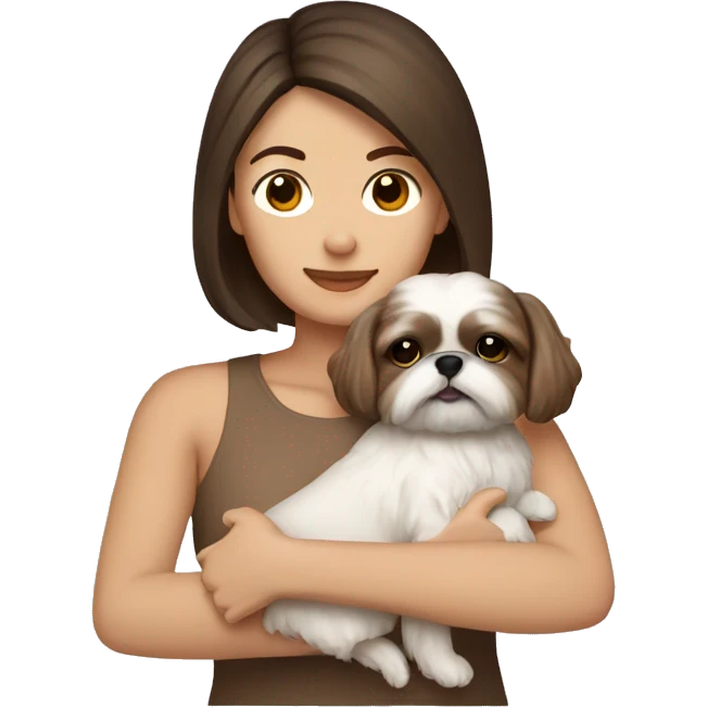 Brunette holding all beige shih tzu in her arms emoji