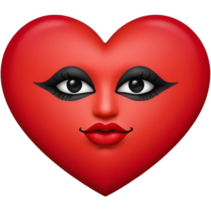 A solid red gradient heart, with three black lipstick kiss marks of different angles printed on it, retro matte texture, high contrast, clean edges, sticker style, 
 emoji