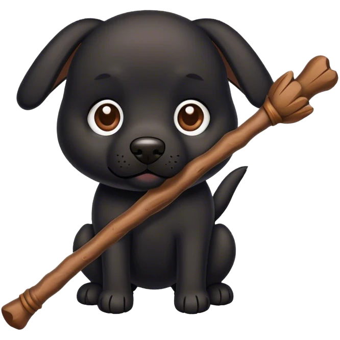 Black Dog holding stick emoji