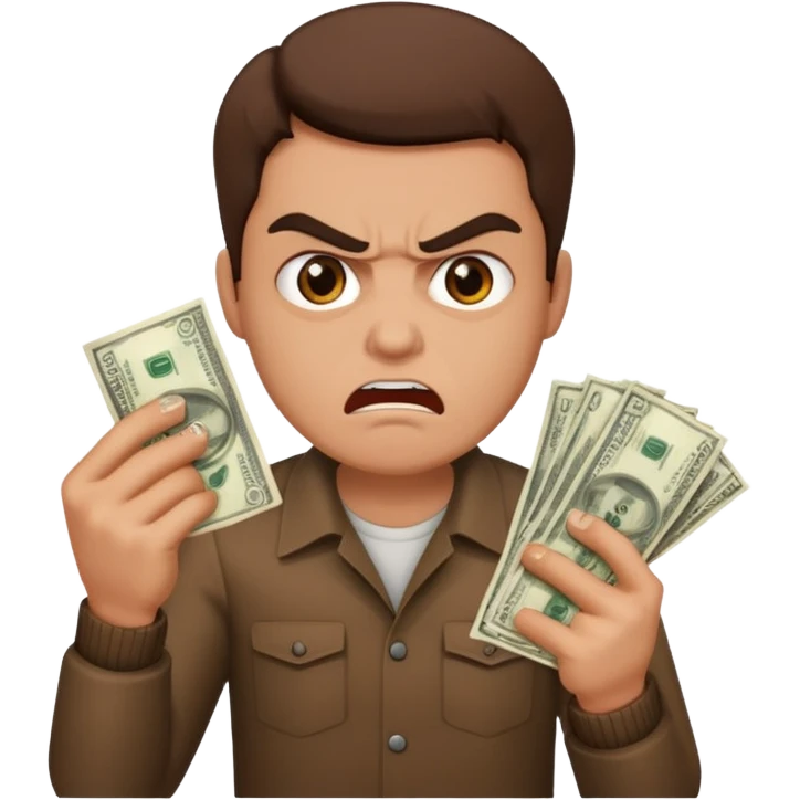 a man with money in hand and little angry face emoji